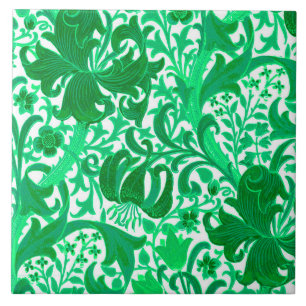 Carreau Iris de William Morris et lis, vert de jade