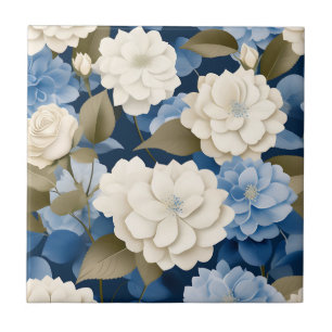 Carreau Ivory et Blue Hydrangea Floral Serenity