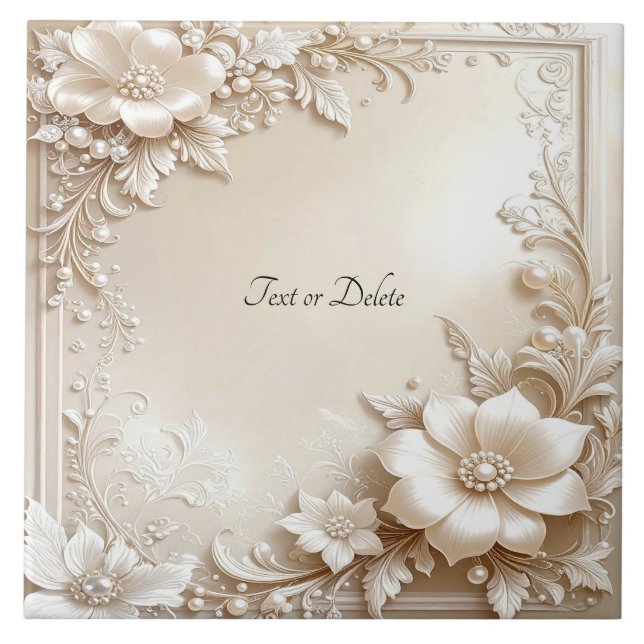 Carreau Ivory Flowers Ceramic Tile (Devant)