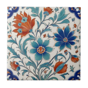 Carreau Iznik Turc Ottoman Floral Bleu & Fleurs rouges