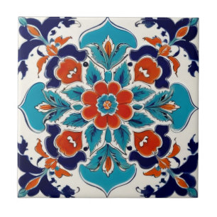 Carreau Iznik Turc Vintage Floral Rouge Bleu traditionnel