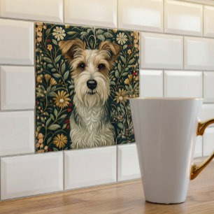 Carreau Jack Russell Terrier à poil dur dans un jardin Cot
