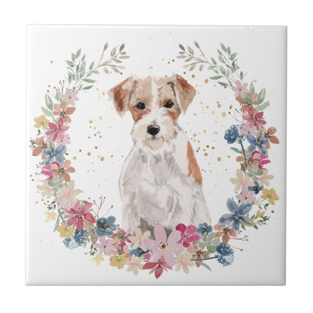Carreau Jack Russell Terrier Fleurs de printemps Wreath (Devant)