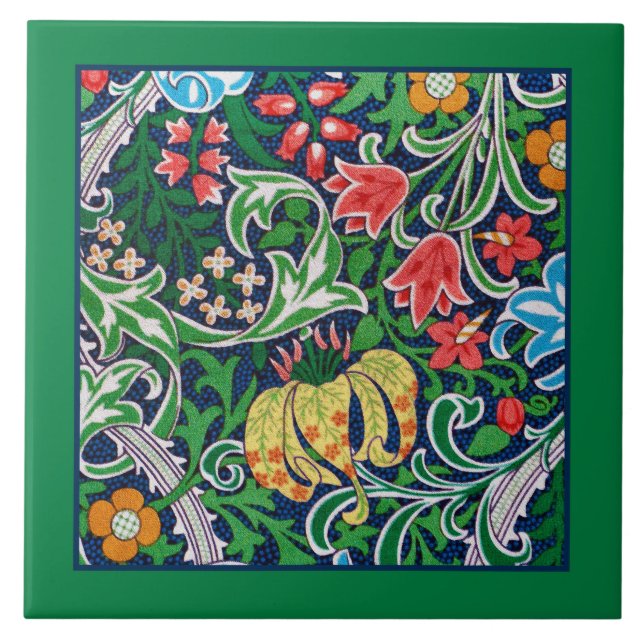 Carreau Jacobean Floral Bordé en vert émeraude (Devant)