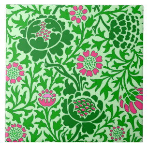 Carreau Jacobean Floral, Emerald et Lime Green