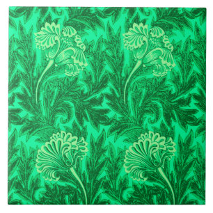 Carreau Jacobean Flower Damask, Emerald et Lime Green