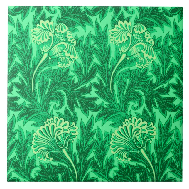 Carreau Jacobean Flower Damask, Emerald et Lime Green (Devant)
