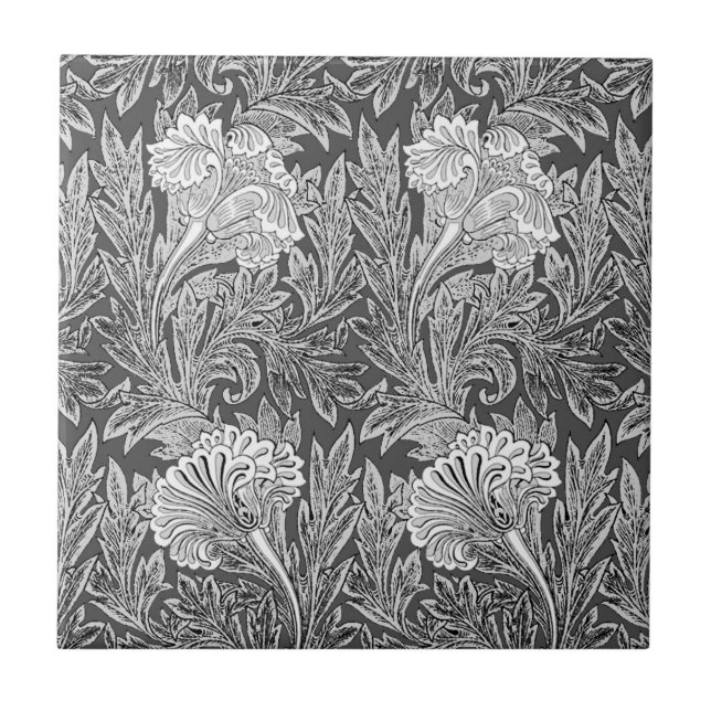 Carreau Jacobean Flower Damask, gris argenté et blanc  (Devant)