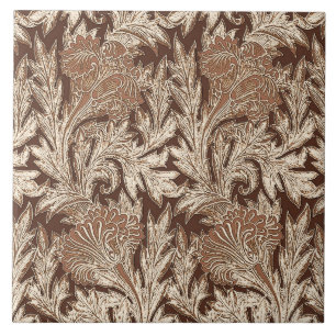 Carreau Jacobean Flower Damask, Taupe Tan et Crème