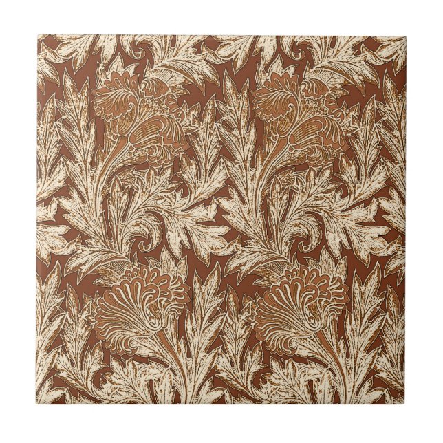 Carreau Jacobean Flower Damask, Taupe Tan et Crème (Devant)