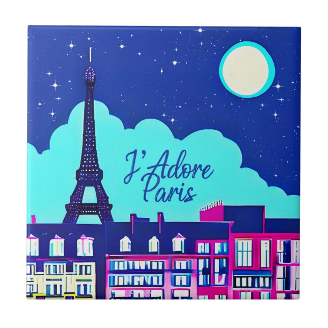 Carreau J'adore Paris - Imaginaire Paris sous une Pleine l (Devant)