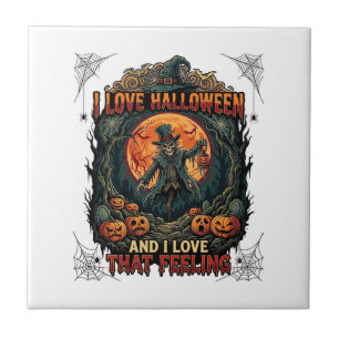 Carreau J'aime Halloween Squelette Épouvantail Pleine Lune