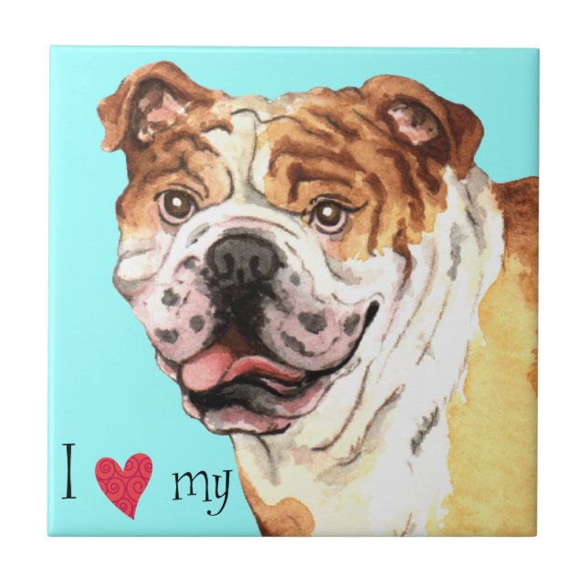 Carreau J'aime mon Bulldog (Devant)