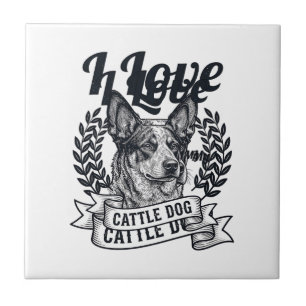 Carreau J'aime mon chien de troupeau design de gravure vin