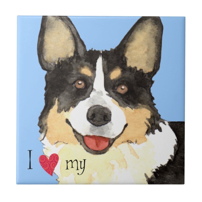 Carreau J'aime mon Corgi gallois de Cardigan (Devant)