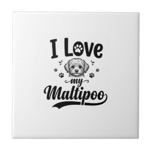 Carreau J'aime mon design de chien vintage gravure Maltipo