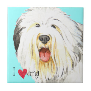 Carreau J'aime mon vieux chien de berger anglais