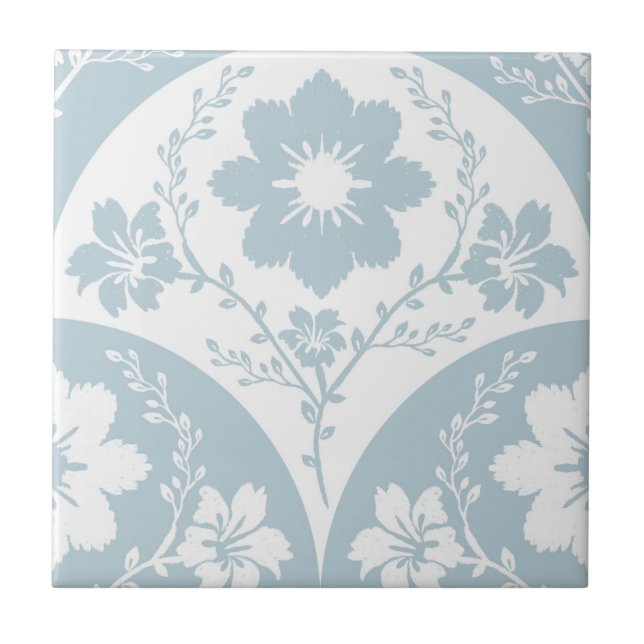 Carreau Japanese Floral Pattern in Soft Blue and White (Devant)