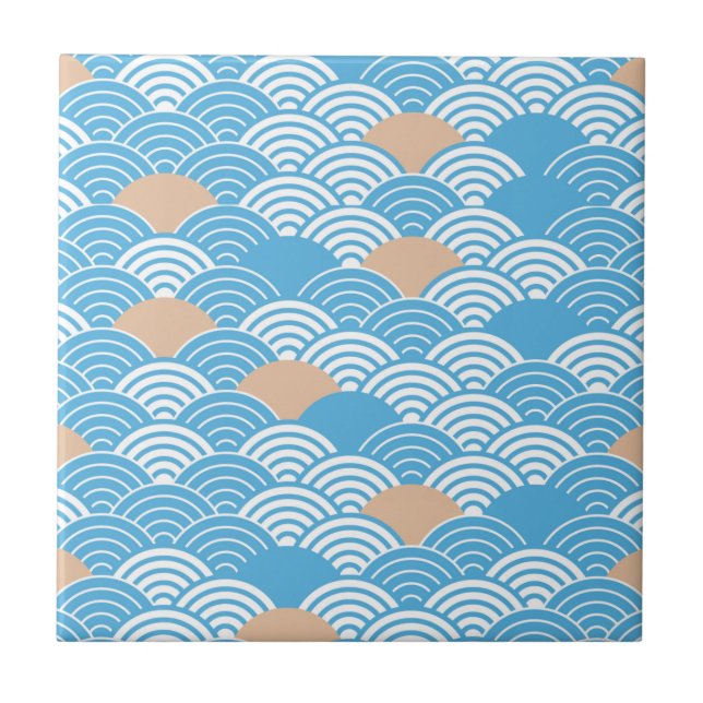 Carreau Japanese Waves Pattern Light Blue Beige White (Devant)