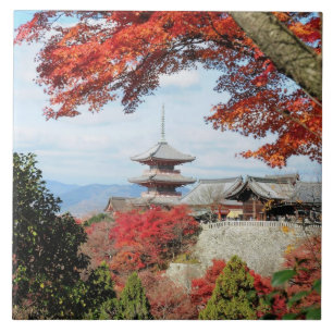 Carreau Japon, Kyoto. Temple de Kiyomizu en couleur d'auto