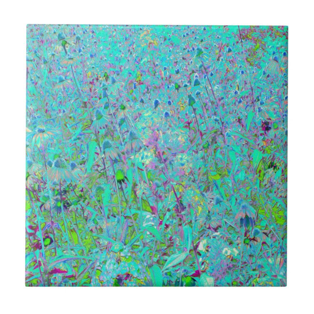 Carreau Jardin à fleurs vert et violet Abstrait Aqua (Devant)
