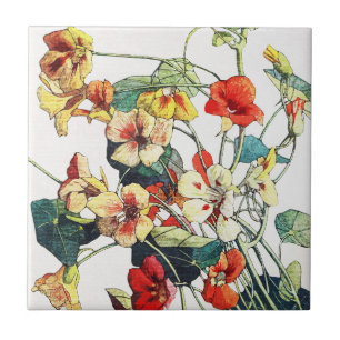 Carreau Jardin Art Nouveau Fleurs de Nasturtium
