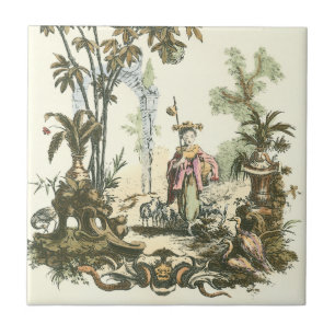 Carreau Jardin asiatique avec femme et animaux