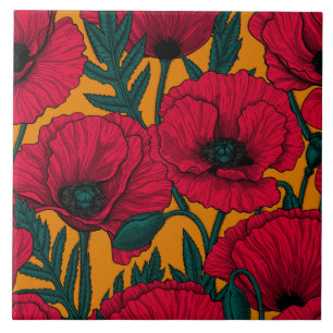 Carreau Jardin aux coquelicots rouges