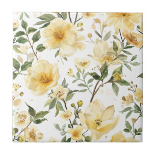Carreau Jardin botanique aquarelle floral jaune