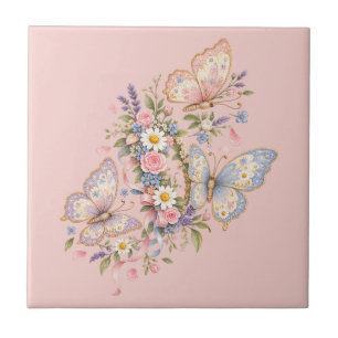 Carreau Jardin d'anniversaire papillon pastel