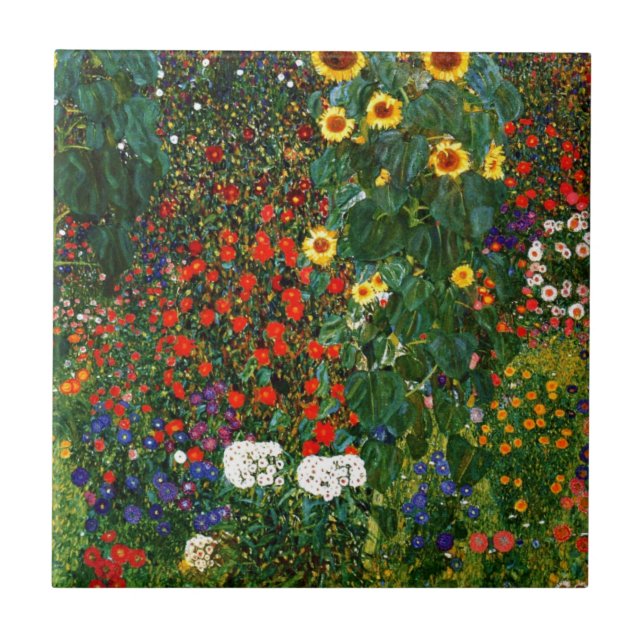 Carreau Jardin de ferme avec des tournesols, art populaire (Devant)