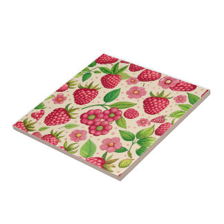 Carreau Jardin de framboises d'été motif botanique de frui