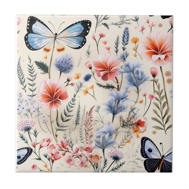Carreau Jardin de libellules Rose bleu floral Fleurs (Devant)