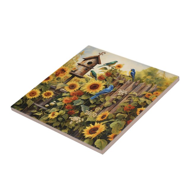 Carreau Jardin de tournesol 5 Maisons d'oiseaux Oiseaux bl (Côté)
