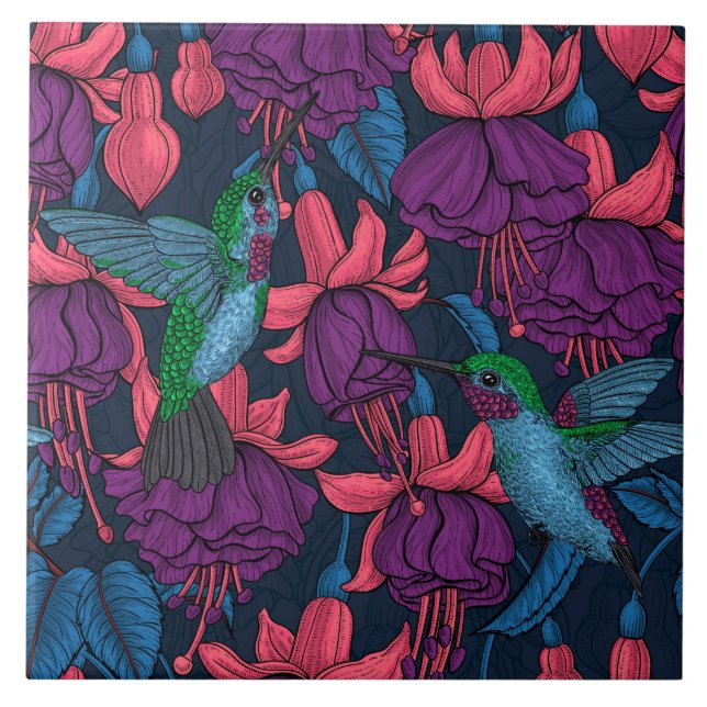 Carreau Jardin des colibris en violet et bleu (Devant)