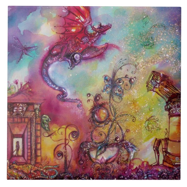 CARREAU JARDIN DES OMBRES PERDUES, DRAGON ROUGE VOL (Devant)