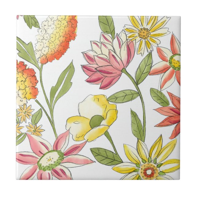 Carreau Jardin fleuri avec Arrière - plan blanc (Devant)