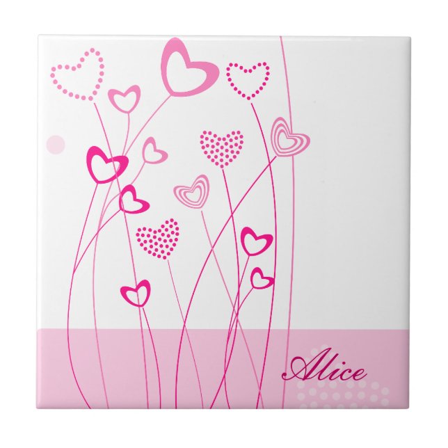 Carreau Jardin fleuri en forme de Coeur rose et blanc (Devant)