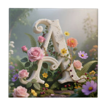 Jardin Floral Blanc Monogramme Lettre A