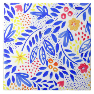 Carreau Jardin Floral bleu clair Jaune Motif