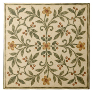 Carreau Jardin italien floral vert olive orné