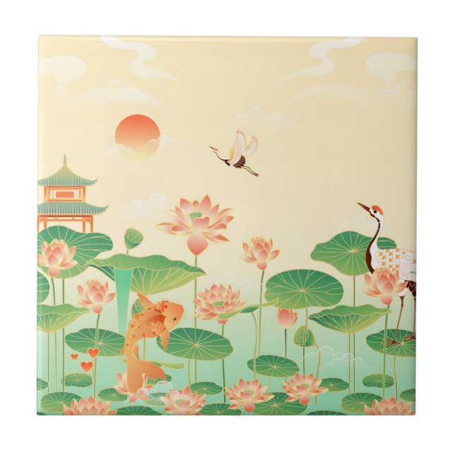 Carreau Jardin japonais de Koi Pond and Waterlilies Art (Devant)