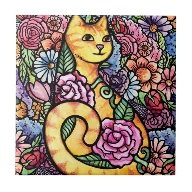 Carreau Jardin Orange Tabby Chat (Devant)