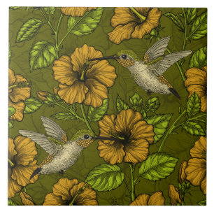 Carreau Jardin tropical nocturne jaune et vert