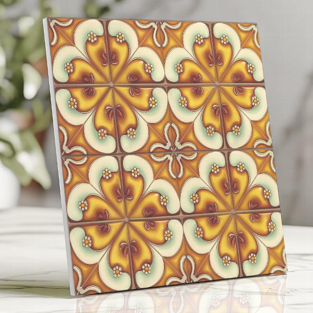 Carreau Jaune floral rétro et Brown (Créateur téléchargé)