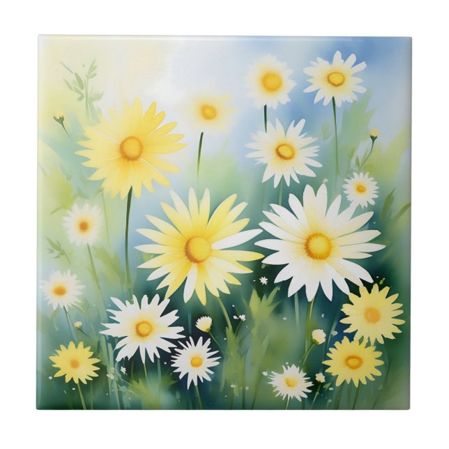 Carreau Jaune marguerite aquarelle (Devant)