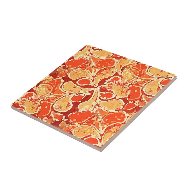 Carreau Jaune Orange Rouge Bali Batik Style Motif Paisley (Côté)