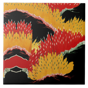 CARREAU JAUNE ROUGE JAUNE ABSTRAIT JAPONAIS FLORAL