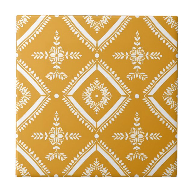 Carreau Jaune Simple Indien Géométrique Élégant Rustique (Devant)