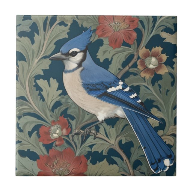Carreau Jay bleu Bird William Morris style Left Blue Jay (Devant)